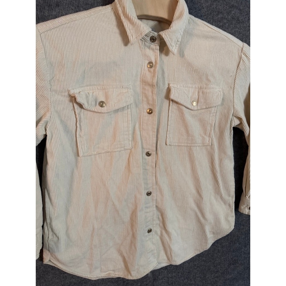 Kensie Jeans Cream Corduroy Button Down Shirt Womens Medium Off White Snap Front - Picture 6 of 8